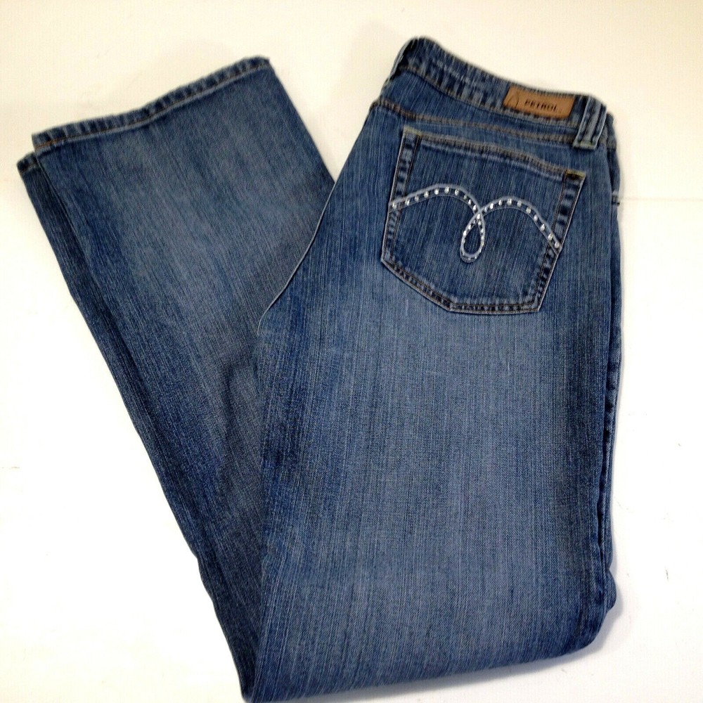 Petrol Jeweled Bling Pockets Bootcut Women's Blue Jeans size 12 34/31 Stretch